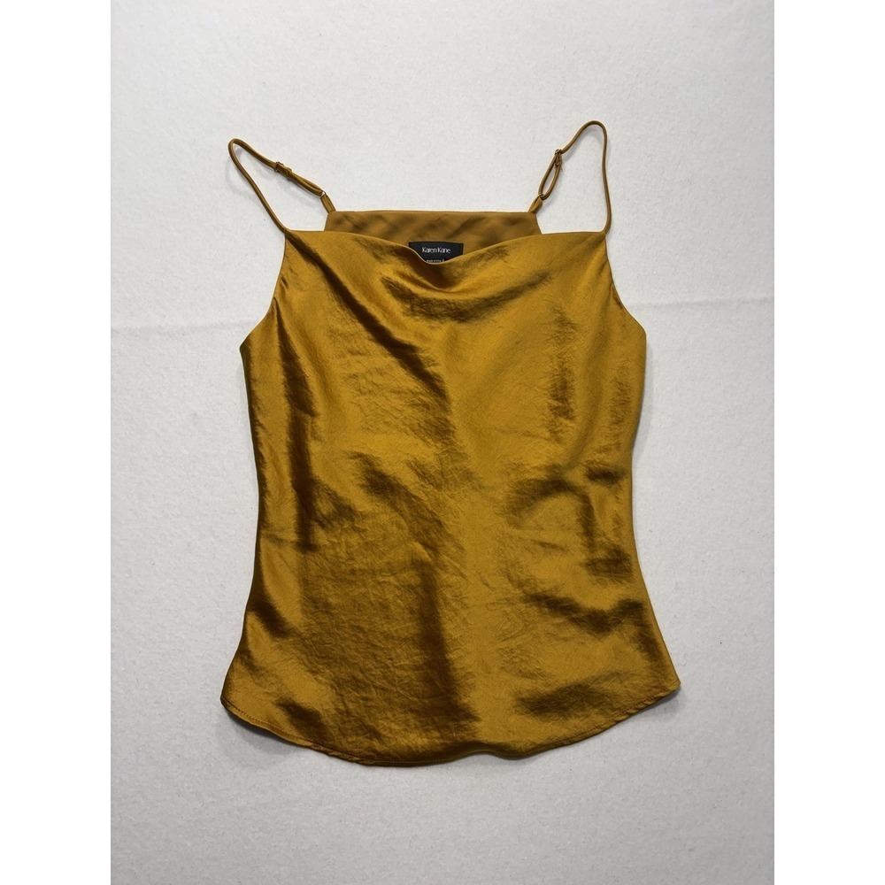 Karen Kane Tank Womens Medium Gold Satin Cowl Neck‎ Adjustable Strap Cami